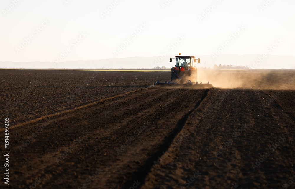 Tractor preparing the land for a new crop planting Tractor preparing the land for a new crop planting