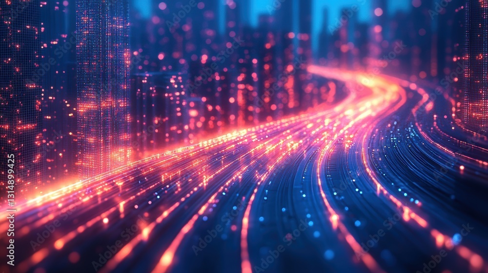 Dynamic light trails illustrating urban movement cityscape digital art futuristic environment aerial view technology concept Dynamic light trails illustrating urban movement cityscape digital art futuristic environment aerial view technology concept