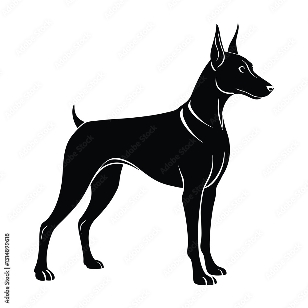 Doberman Pinscher Guarding with Strong Posture Silhouette Isolated Doberman Pinscher Guarding with Strong Posture Silhouette Isolated