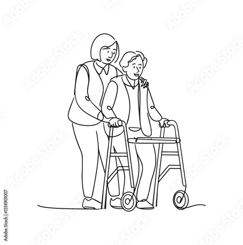 elderly couple walking