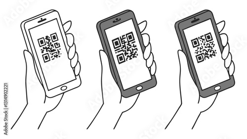 Illustration of Two Smartphones Scanning QR Codes with Checkmarks for Digital Transactions and Verification"
