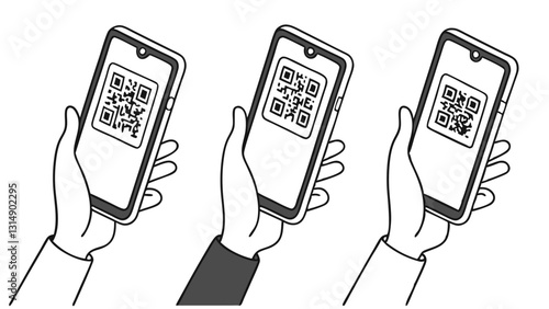 Illustration of Two Smartphones Scanning QR Codes with Checkmarks for Digital Transactions and Verification"
