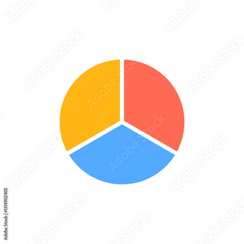 A basic pie chart featuring equal sections in orange, blue, and yellow, representing data visually. Free Download A basic pie chart featuring equal sections in orange, blue, and yellow, representing data visually. - GFXLoad