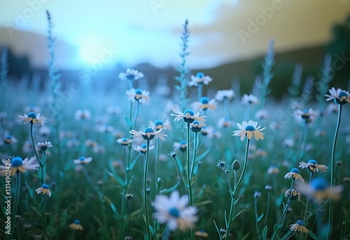 Tender Meadow with flowers during cool light