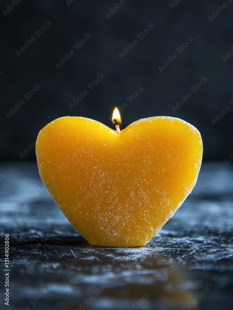 Fototapeta premium Heart-shaped candle illuminating dark background
