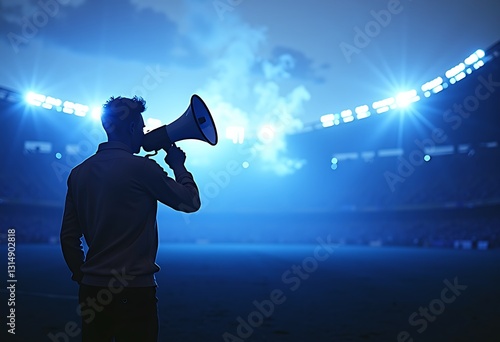 Lucky Stadium with megaphone during silhouette