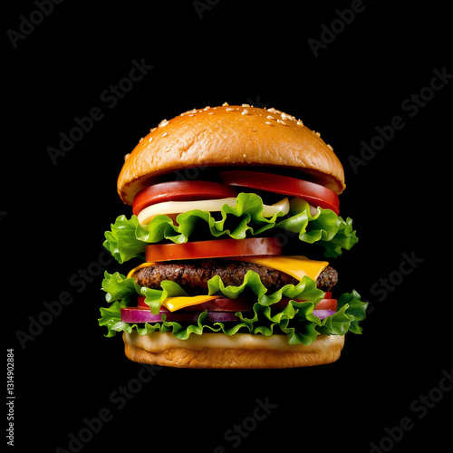 hamburger on a black background