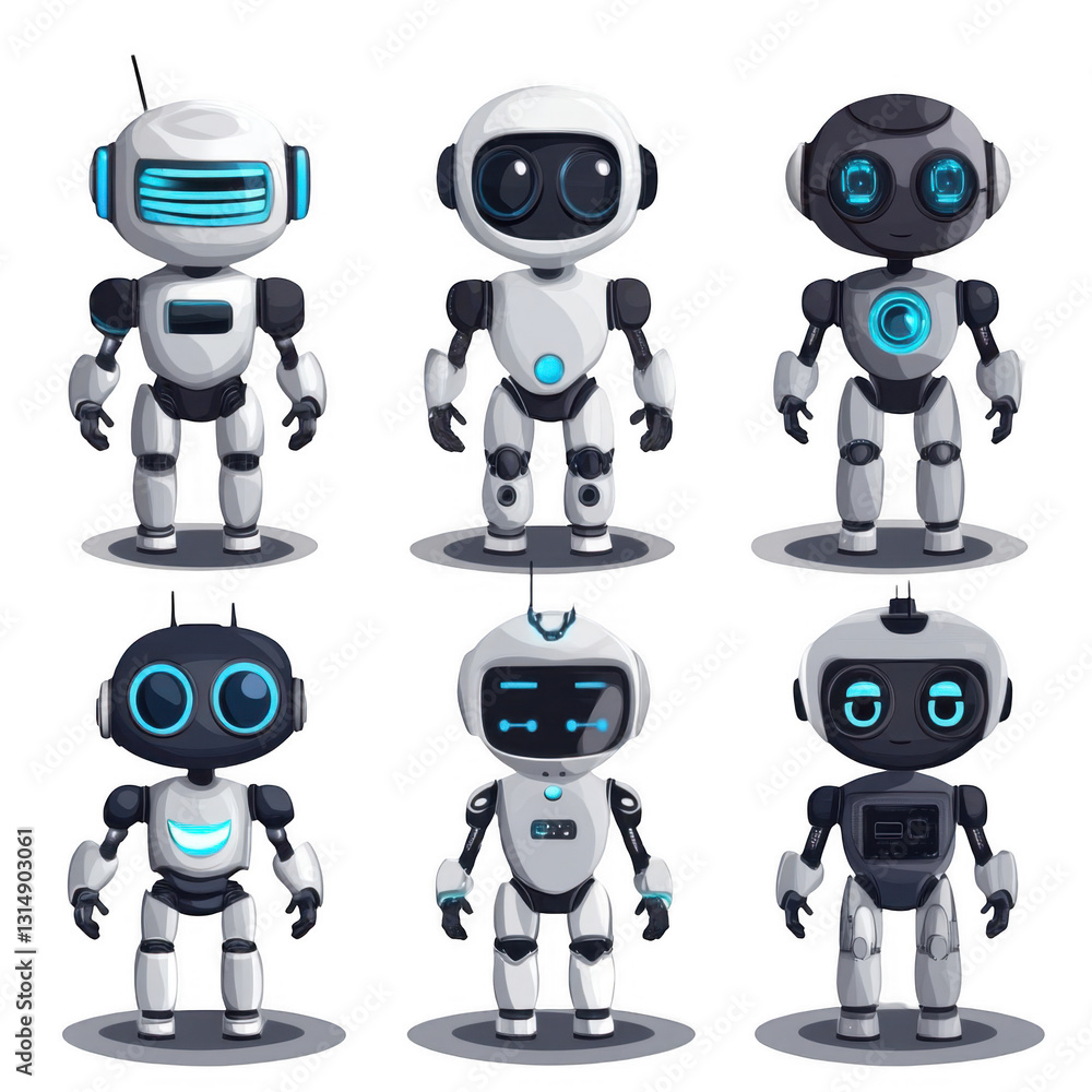 Cute and Friendly Cartoon Robots in Various Poses and Designs Cute and Friendly Cartoon Robots in Various Poses and Designs