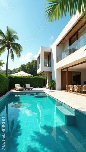 Wallpaper Mural Sun-drenched villa, expansive pool, modern interior,  villa,  modern architecture,  opulence Torontodigital.ca