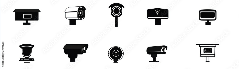 Simple black and white vector icons of CCTV cameras on a white background Simple black and white vector icons of CCTV cameras on a white background