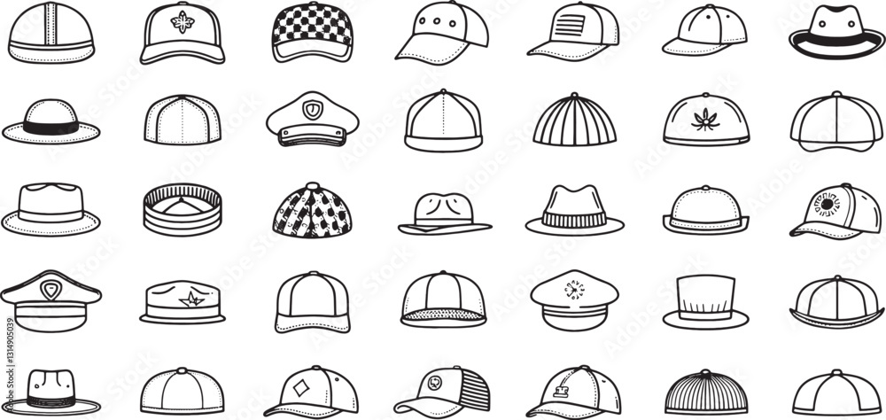 Set of Hat icon line art black icon Set of Hat icon line art black icon