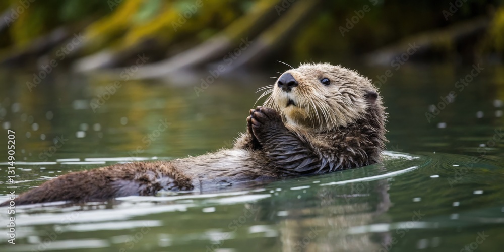 Playful sea otter swimming gracefully in crystal clear waters coastal environment wildlife photography Playful sea otter swimming gracefully in crystal clear waters coastal environment wildlife photography