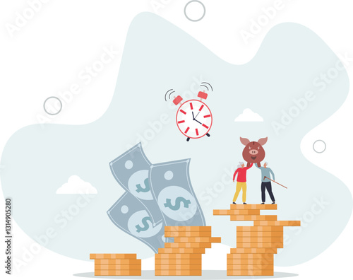 Pension fund and deposited finances for elderly times.Financial plan with income part deposit for senior retirement.flat character life .