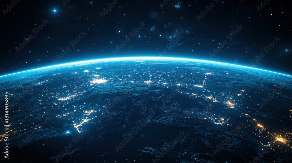 Fototapeta premium Earth at night from space, lit by city lights