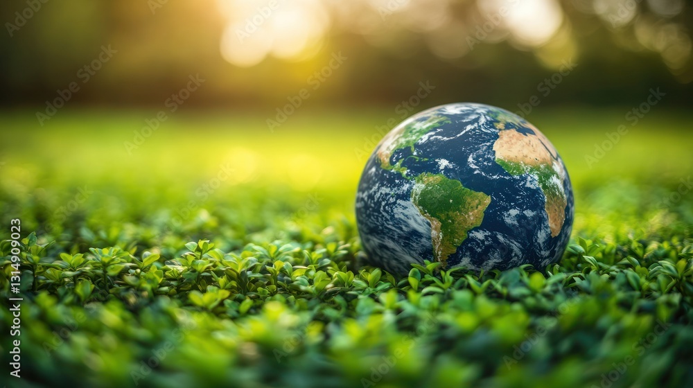 Earth resting on vibrant green grass Earth resting on vibrant green grass