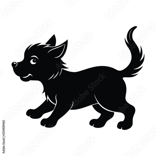 Excited Puppy Chasing Its Tail Silhouette on White Background