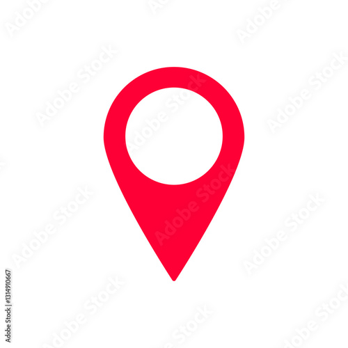 Bold red pin icon with white circle center represents location for maps or navigation tools. Free Download Bold red pin icon with white circle center represents location for maps or navigation tools. - GFXLoad