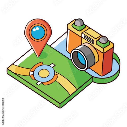 Clip art recreational time with 3d map icon.