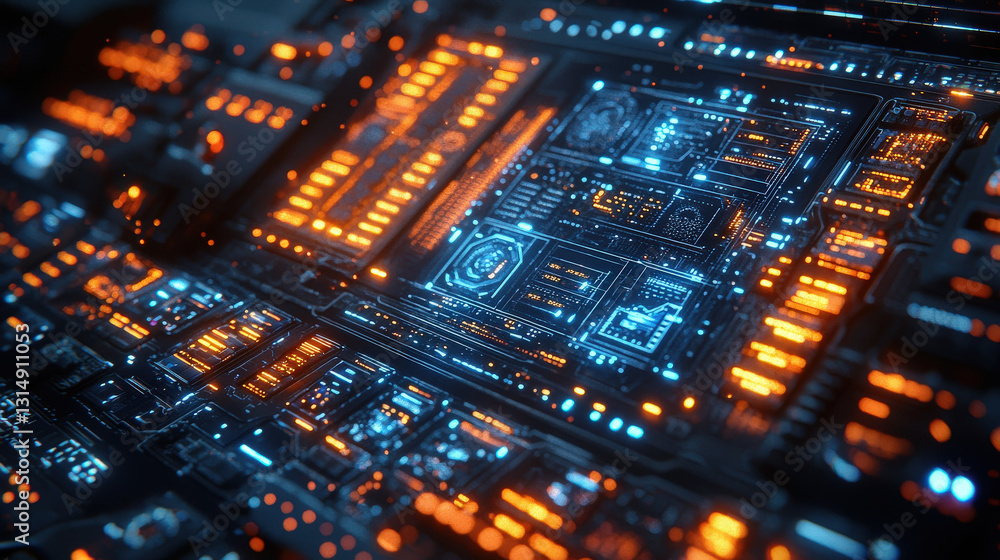 Fototapeta premium Digital innovation circuit boards and data architecture in a futuristic tech landscape