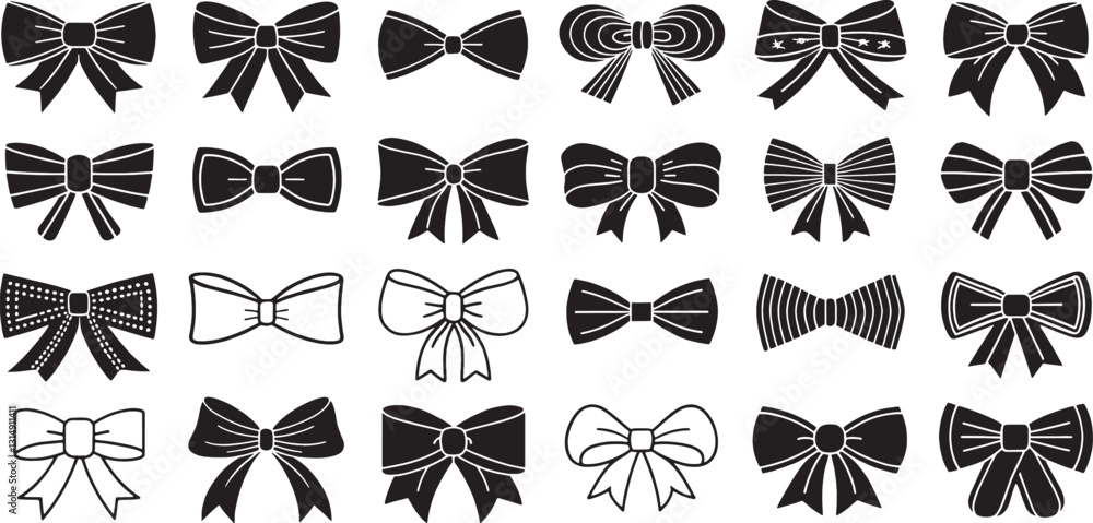 Set of Ribbon Bow icon line art black icon Set of Ribbon Bow icon line art black icon