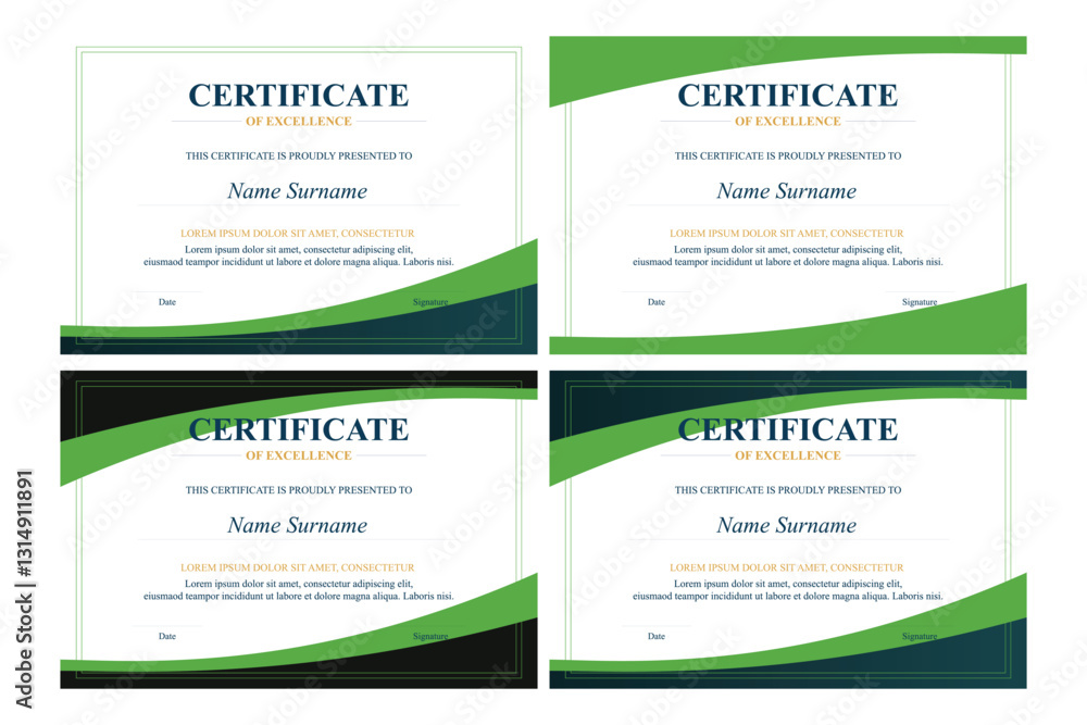 Obraz premium Four green-teal excellence certificates