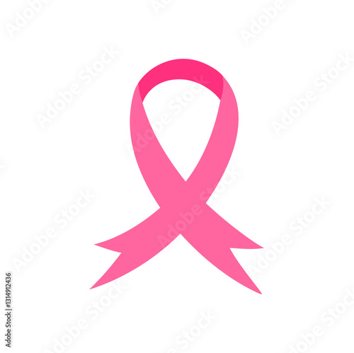Breast cancer awareness pink banner background with curly pink ribbon symbol, vector design