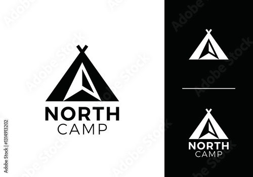 compass north and camp logo. sport, travel, adventure, camping vector graphic design
