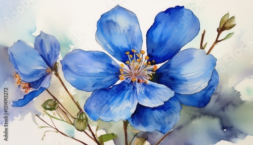 watercolor blue flower generative ai