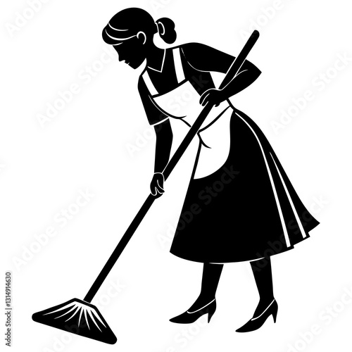 A silhouette of a cleaning worker