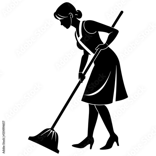 A silhouette of a cleaning worker