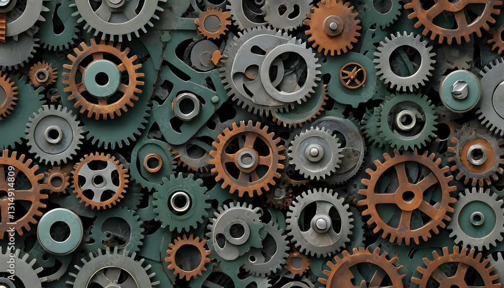 Detailed close-up of mechanical gears and cogs in metallic colors and copy space Detailed close-up of mechanical gears and cogs in metallic colors and copy space