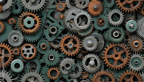 Wallpaper Mural Detailed close-up of mechanical gears and cogs in metallic colors and copy space Torontodigital.ca