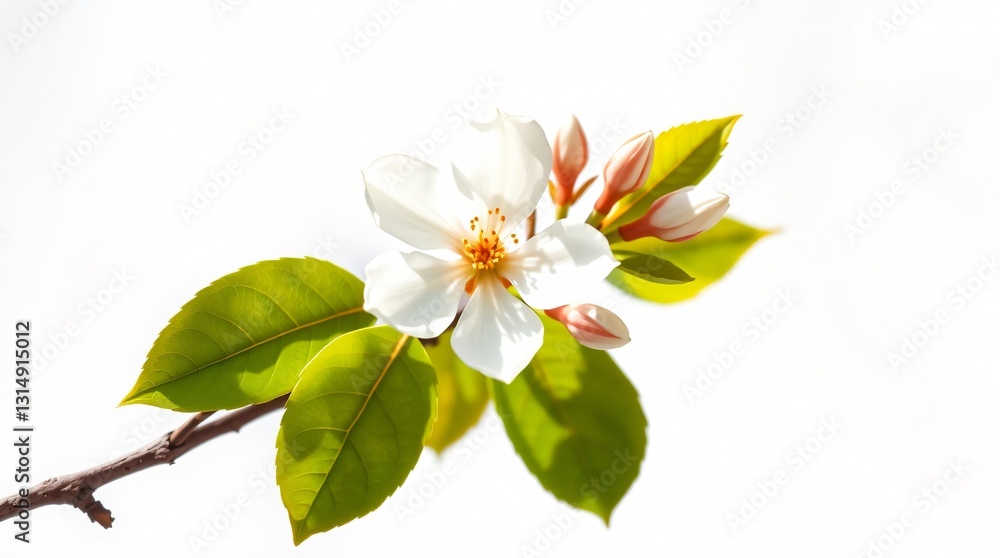 Obraz premium orange blossom branch, showcasing its white petals and vibrant green leaves