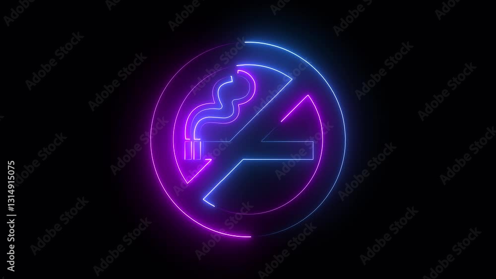 Symbolizing a prohibition with a bold neon line. no smoking icon animation with glowing neon line. Symbolizing a prohibition with a bold neon line. no smoking icon animation with glowing neon line.