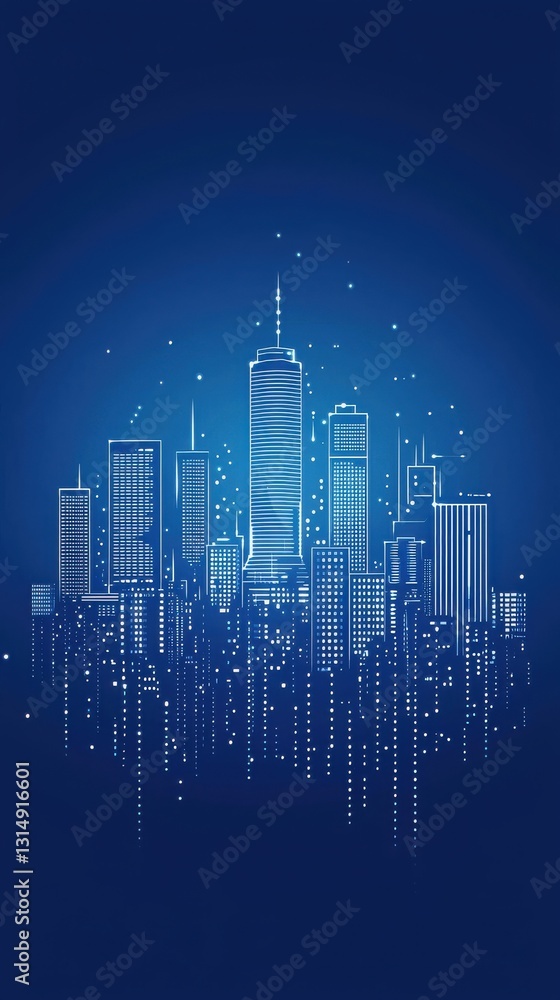 Fototapeta premium Futuristic cityscape with modern skyscrapers and digital network lines