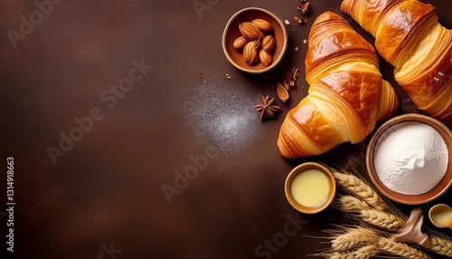 Wallpaper Mural croissants with baking ingredients traditional french pastry copy space top view generative ai Torontodigital.ca