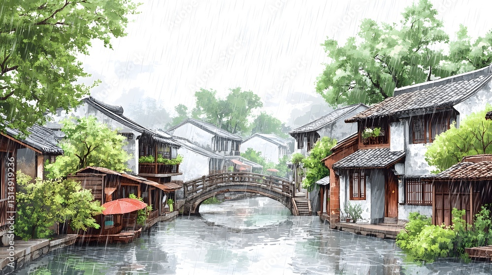 The misty and rainy Jiangnan water town The misty and rainy Jiangnan water town