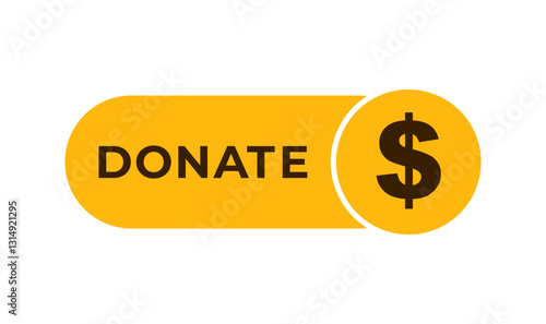 Yellow donate button featuring a dollar symbol encourages online giving and support for charitable causes.