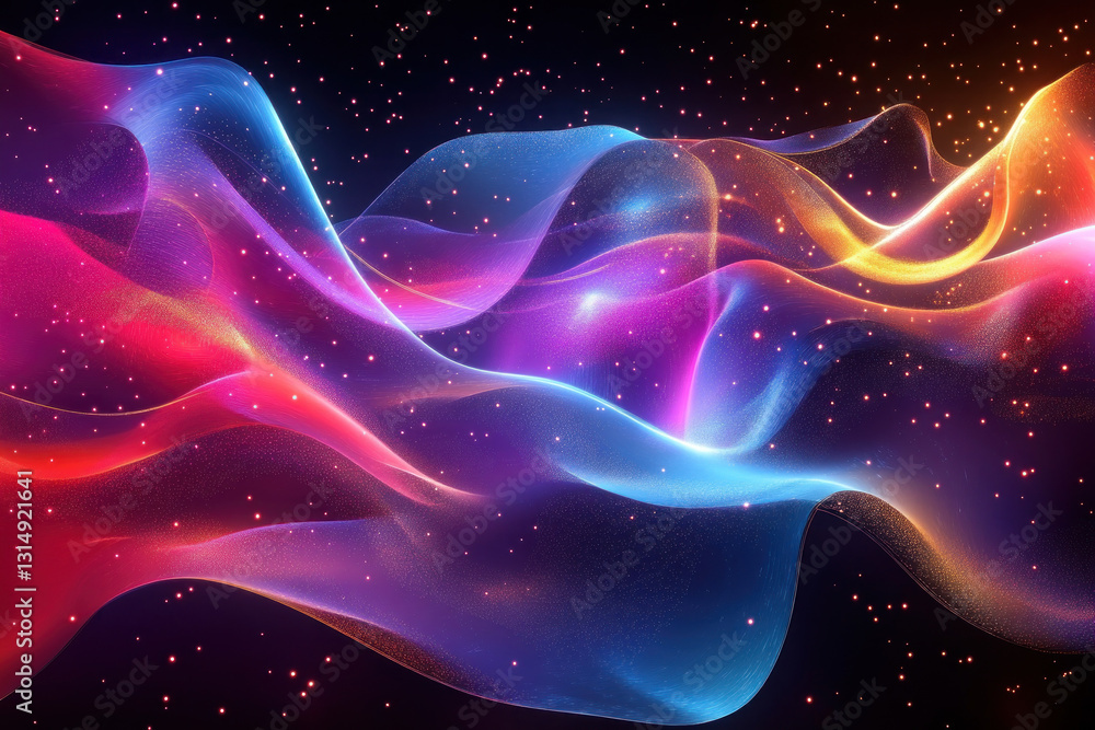 Abstract background with colorful waves and stars. Abstract background with colorful waves and stars.