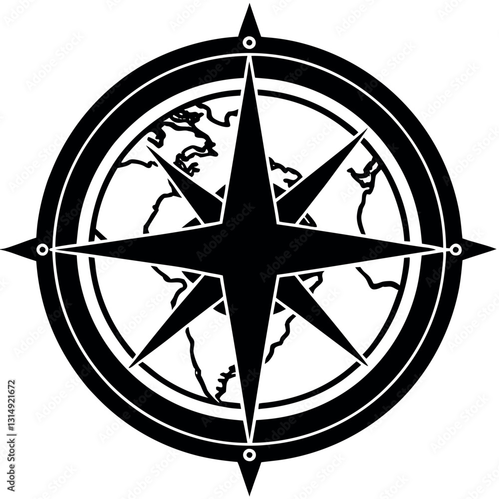 Compass with map silhouette on white background. Compass with map silhouette on white background.