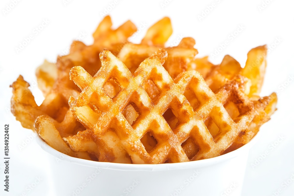 a serving of waffle fries in a disposable cup a serving of waffle fries in a disposable cup