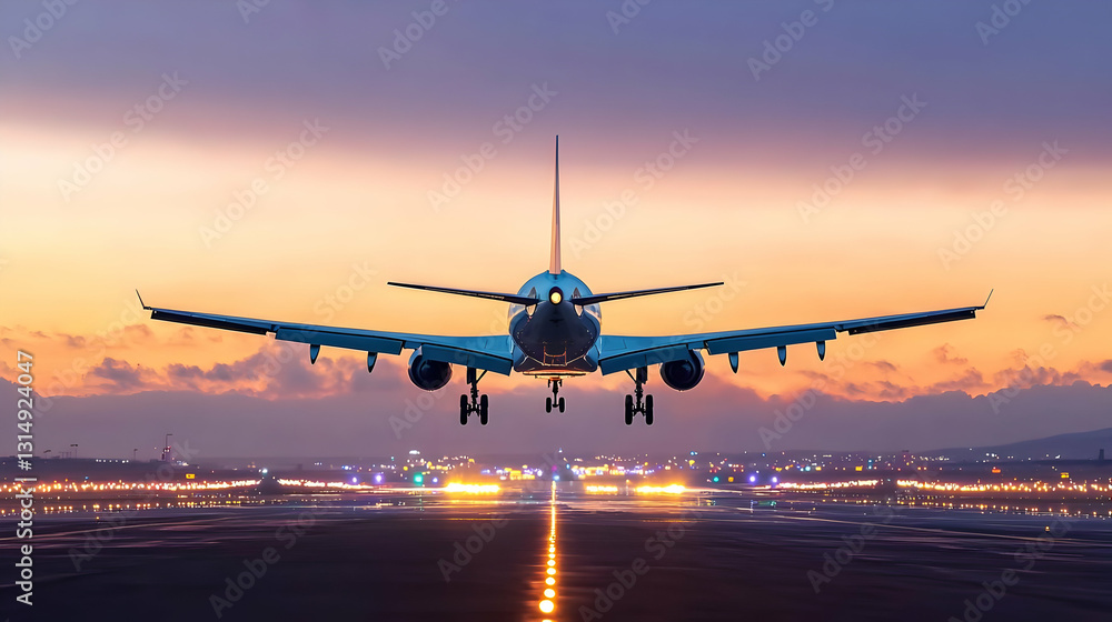 Pixelated Airplane Landing At Airport During Sunset With Dramatic Sky and Colorful Clouds in Pixel Art Pixelated Airplane Landing At Airport During Sunset With Dramatic Sky and Colorful Clouds in Pixel Art