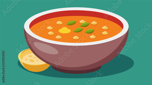 The soup is served with a side of toasted corn kernels adding a satisfying crunch and complementing the velvety texture of the soup.. Vector illustration