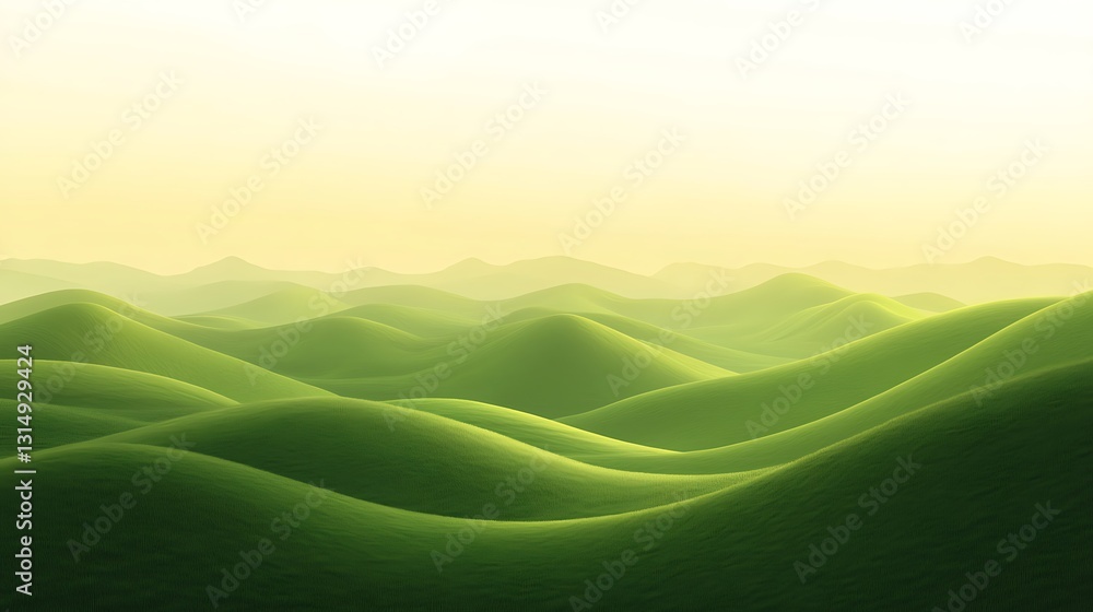 Obraz premium Serene green hills under a soft light, creating a tranquil landscape.