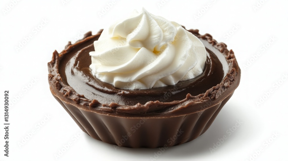 Chocolate Tart with Whipped Cream on White Background for Dessert Presentation Chocolate Tart with Whipped Cream on White Background for Dessert Presentation