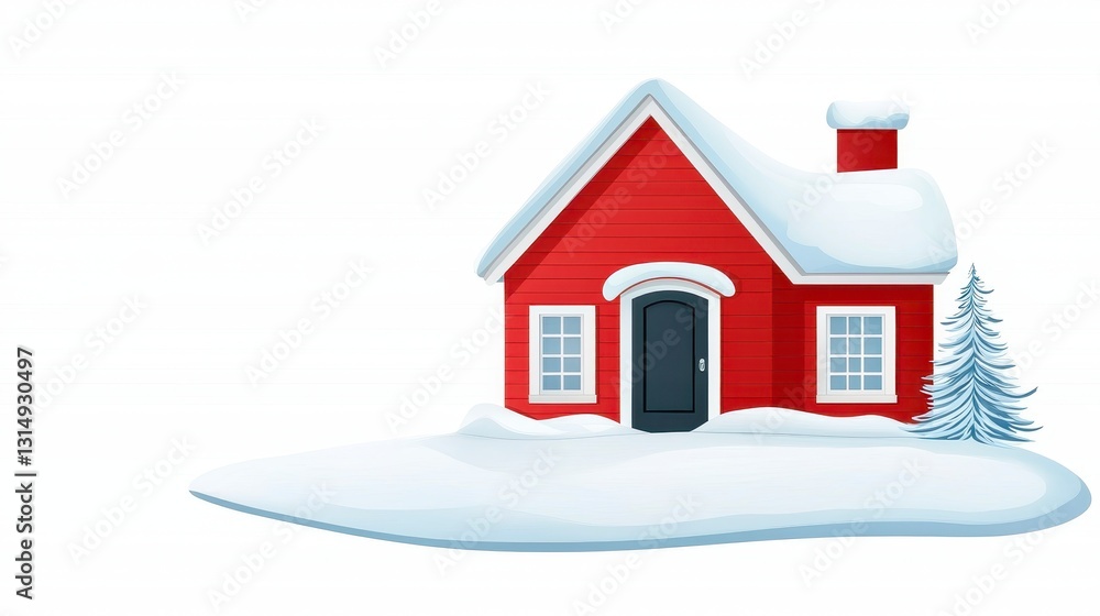 Snowy Red Wooden House Winter Holiday Illustration Snowy Red Wooden House Winter Holiday Illustration