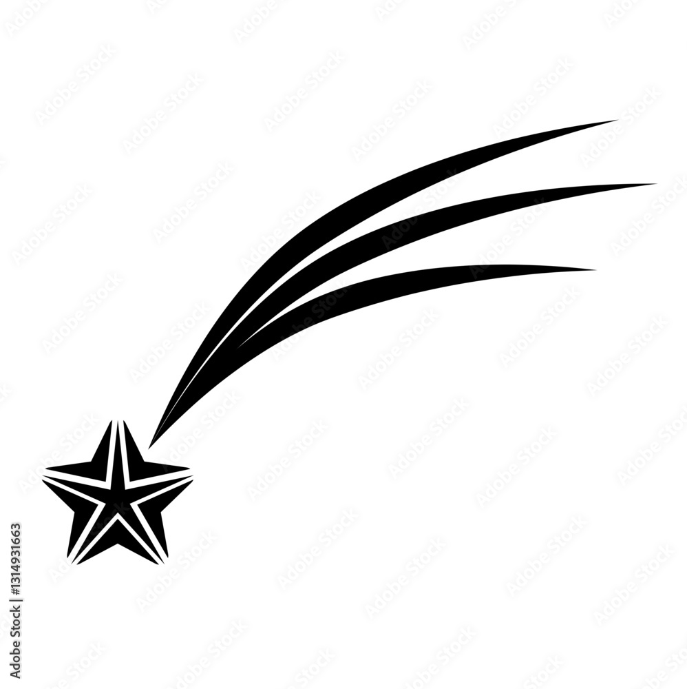 Falling star vector set with different tail. Set of shooting star. Icons of meteorites and comet. Black Shooting star isolated on white background. Graphic illustration for web design Falling star vector set with different tail. Set of shooting star. Icons of meteorites and comet. Black Shooting star isolated on white background. Graphic illustration for web design