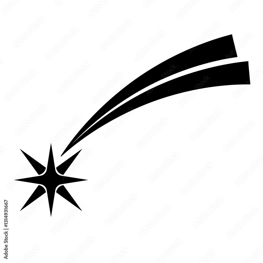 Falling star vector set with different tail. Set of shooting star. Icons of meteorites and comet. Black Shooting star isolated on white background. Graphic illustration for web design Falling star vector set with different tail. Set of shooting star. Icons of meteorites and comet. Black Shooting star isolated on white background. Graphic illustration for web design