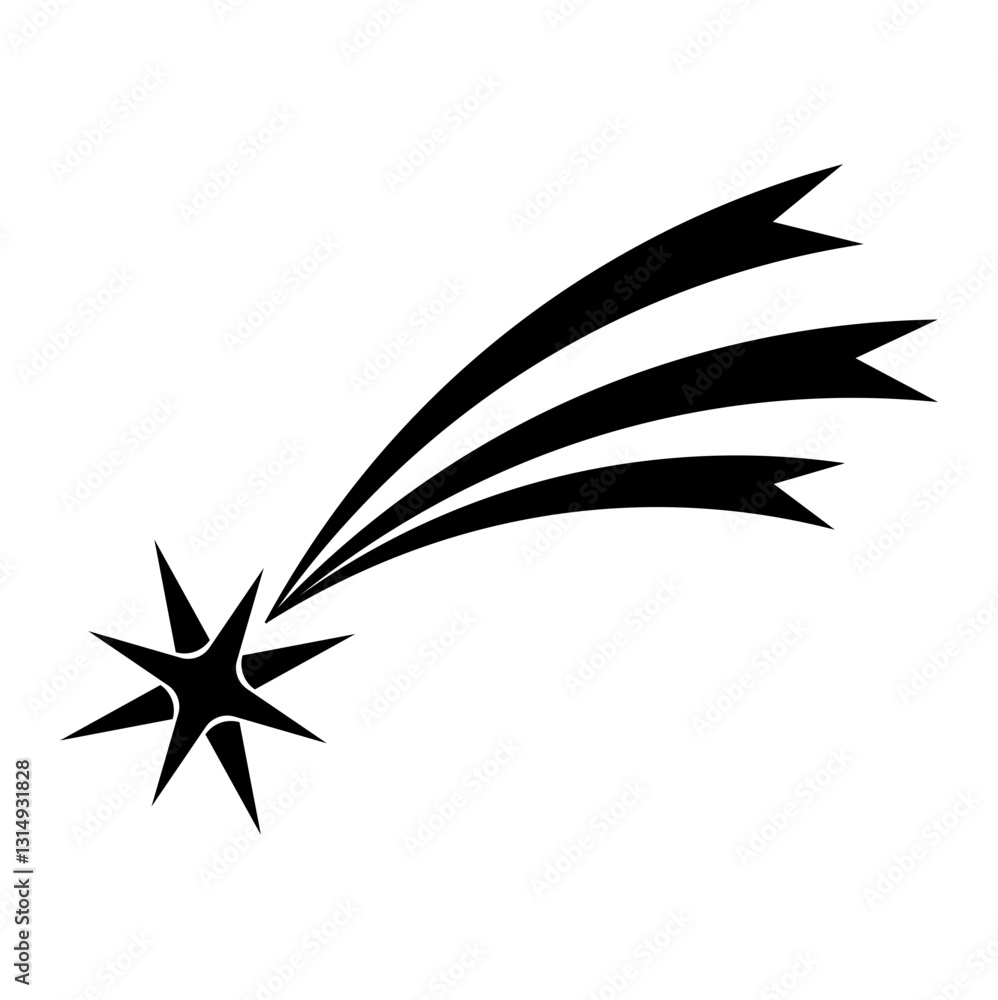 Falling star vector set with different tail. Set of shooting star. Icons of meteorites and comet. Black Shooting star isolated on white background. Graphic illustration for web design Falling star vector set with different tail. Set of shooting star. Icons of meteorites and comet. Black Shooting star isolated on white background. Graphic illustration for web design