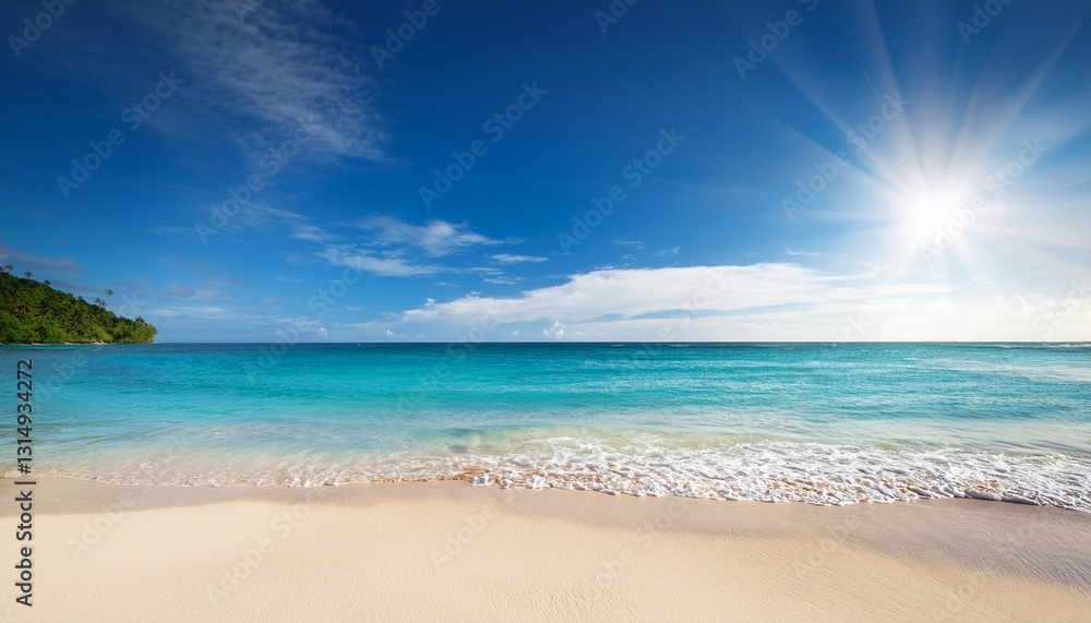 Fototapeta premium serene tropical beach ocean summer scene vacation sea sky sun day sand